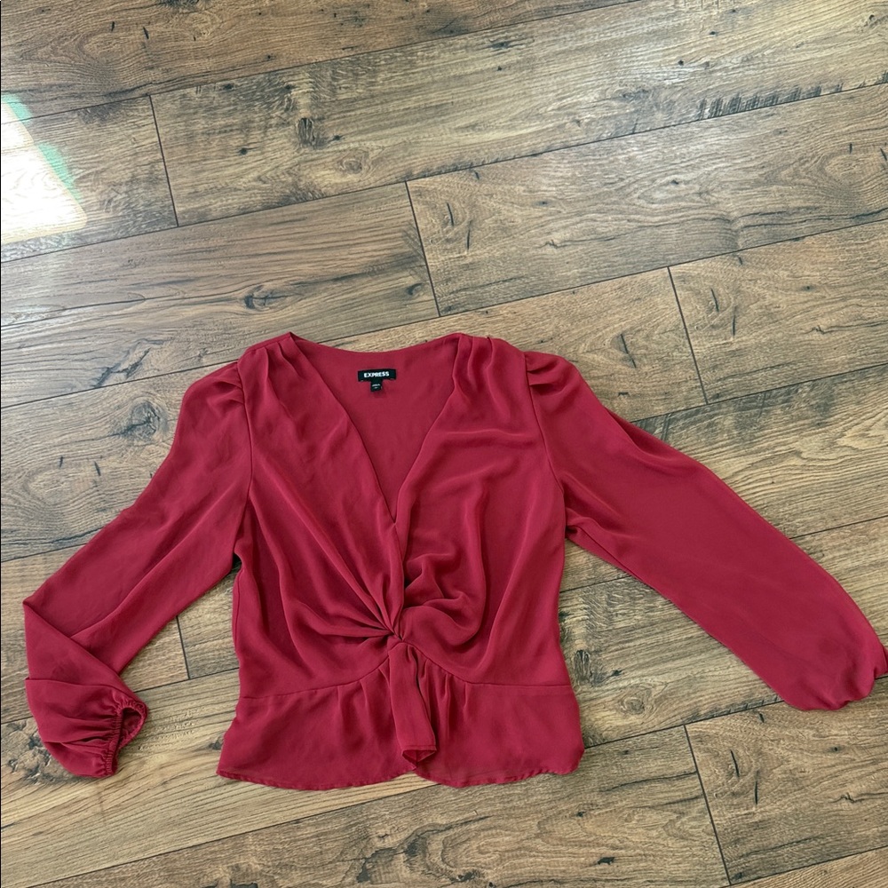 Express Deep Red Twist Front Blouse